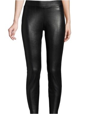 HUE Black Faux Leather Leggings LINED - Women's Slim Fit